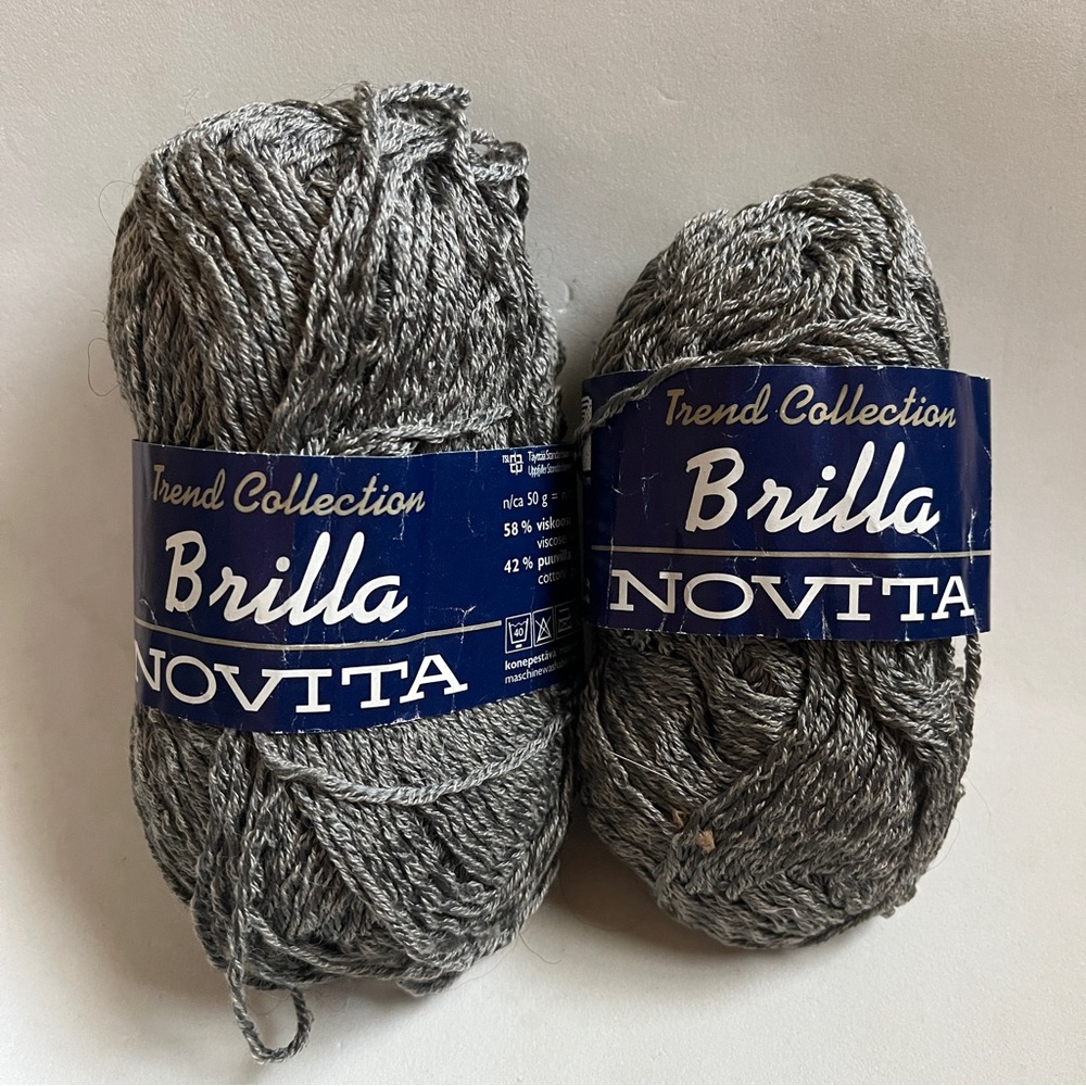 2 Skeins Novita Brilla Gray Yarn -